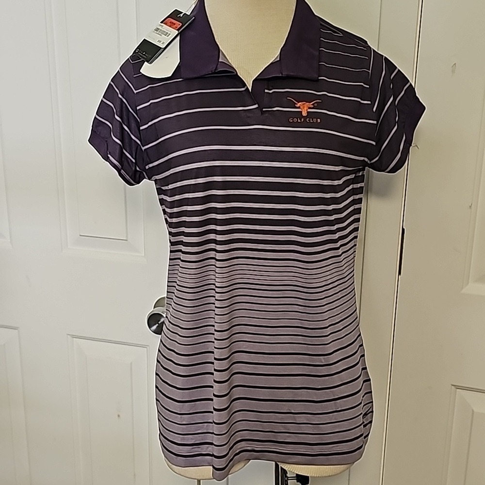 Nike Texas Longhorns Golf Club Polo Womens Size L Purple Striped Dri-FIT New